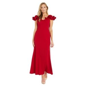 Dillard’s Elegant Red Evening Gown with floral sweetheart neckline